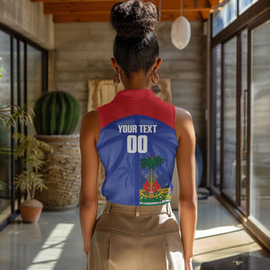 Haiti Basketball Custom Women Sleeveless Polo Shirt Ayiti Coat Of Arms Blue Sporty Style