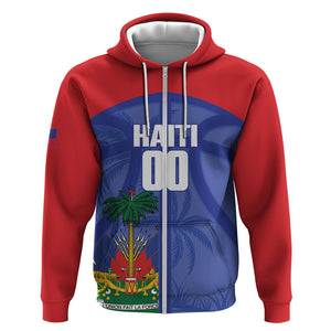 Haiti Basketball Custom Zip Hoodie Ayiti Coat Of Arms Blue Sporty Style