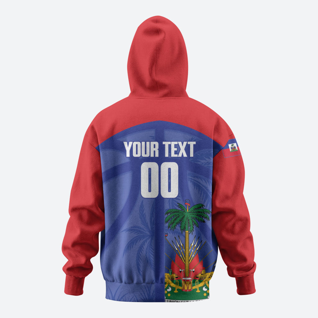 Haiti Basketball Custom Zip Hoodie Ayiti Coat Of Arms Blue Sporty Style