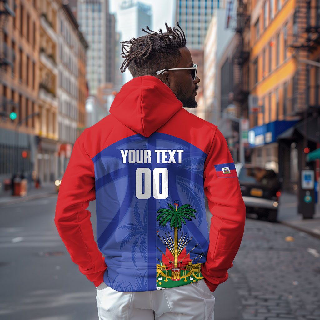 Haiti Basketball Custom Zip Hoodie Ayiti Coat Of Arms Blue Sporty Style
