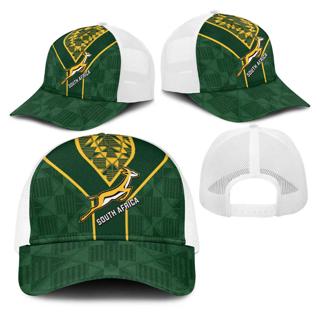 South Africa Rugby Mesh Trucker Cap Go Champions Springboks Kente Pattern