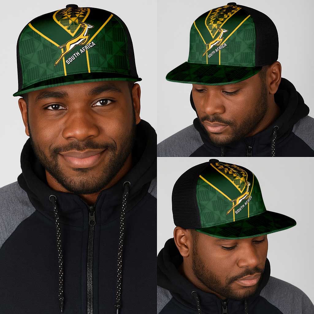 South Africa Rugby Mesh Trucker Cap Go Champions Springboks Kente Pattern