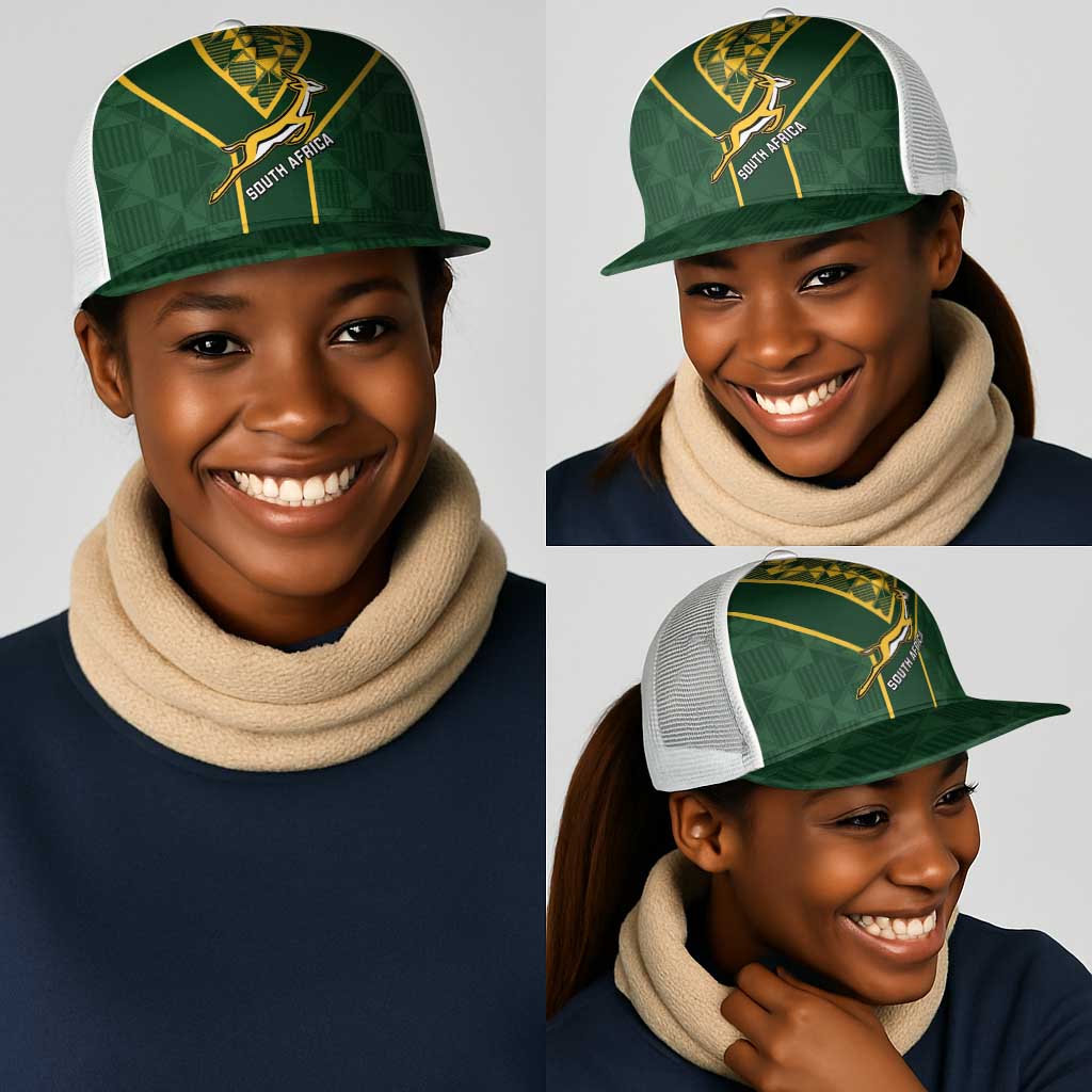 South Africa Rugby Mesh Trucker Cap Go Champions Springboks Kente Pattern