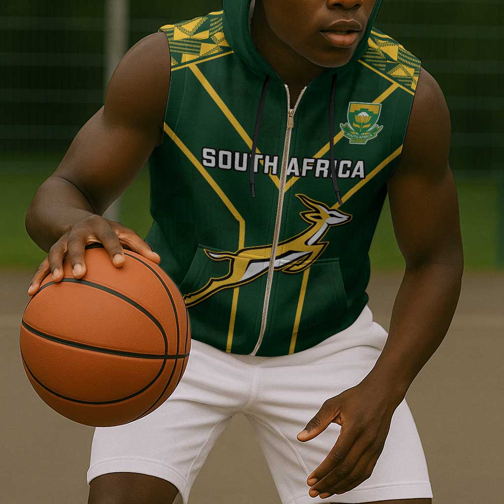 South Africa Rugby Sleeveless Zip Hoodie Go Champions Springboks - African Pride