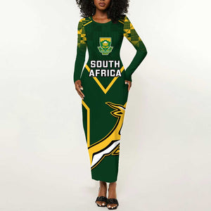 Custom South Africa Rugby Long Sleeve Bodycon Dress Go Champions Springboks LT14