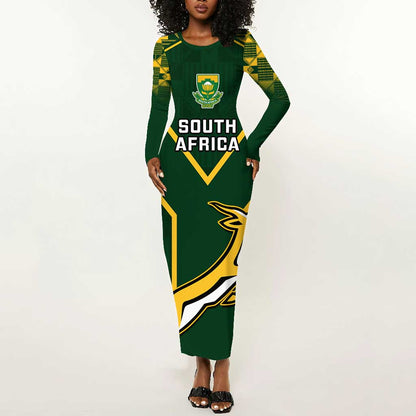 Custom South Africa Rugby Long Sleeve Bodycon Dress Go Champions Springboks LT14