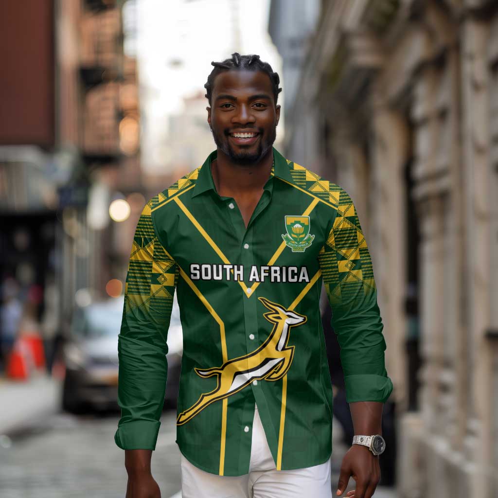 Custom South Africa Rugby Long Sleeve Button Shirt Go Champions Springboks