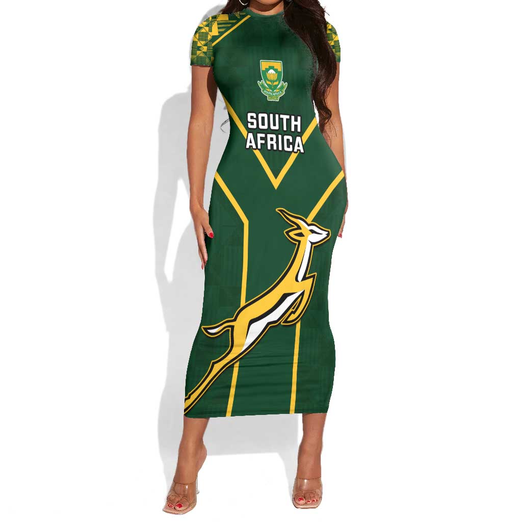 Custom South Africa Rugby Short Sleeve Bodycon Dress Go Champions Springboks LT14