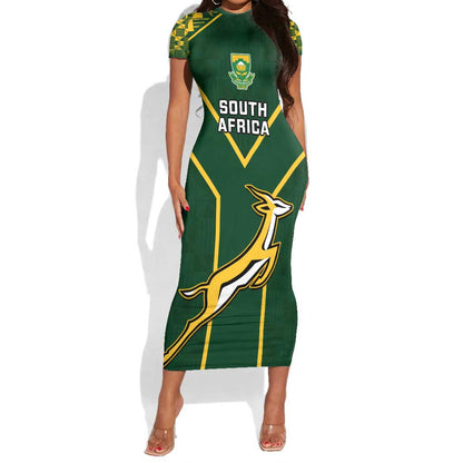 Custom South Africa Rugby Short Sleeve Bodycon Dress Go Champions Springboks LT14