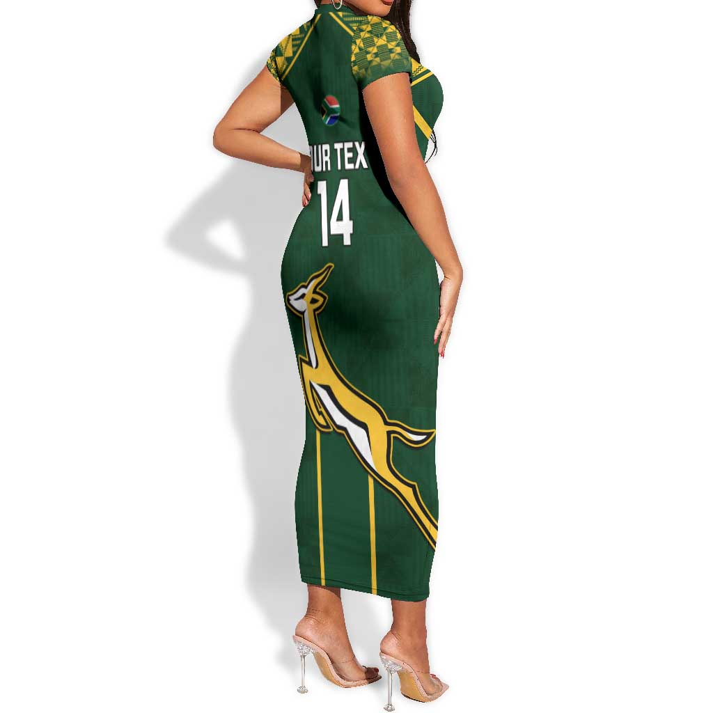 Custom South Africa Rugby Short Sleeve Bodycon Dress Go Champions Springboks LT14
