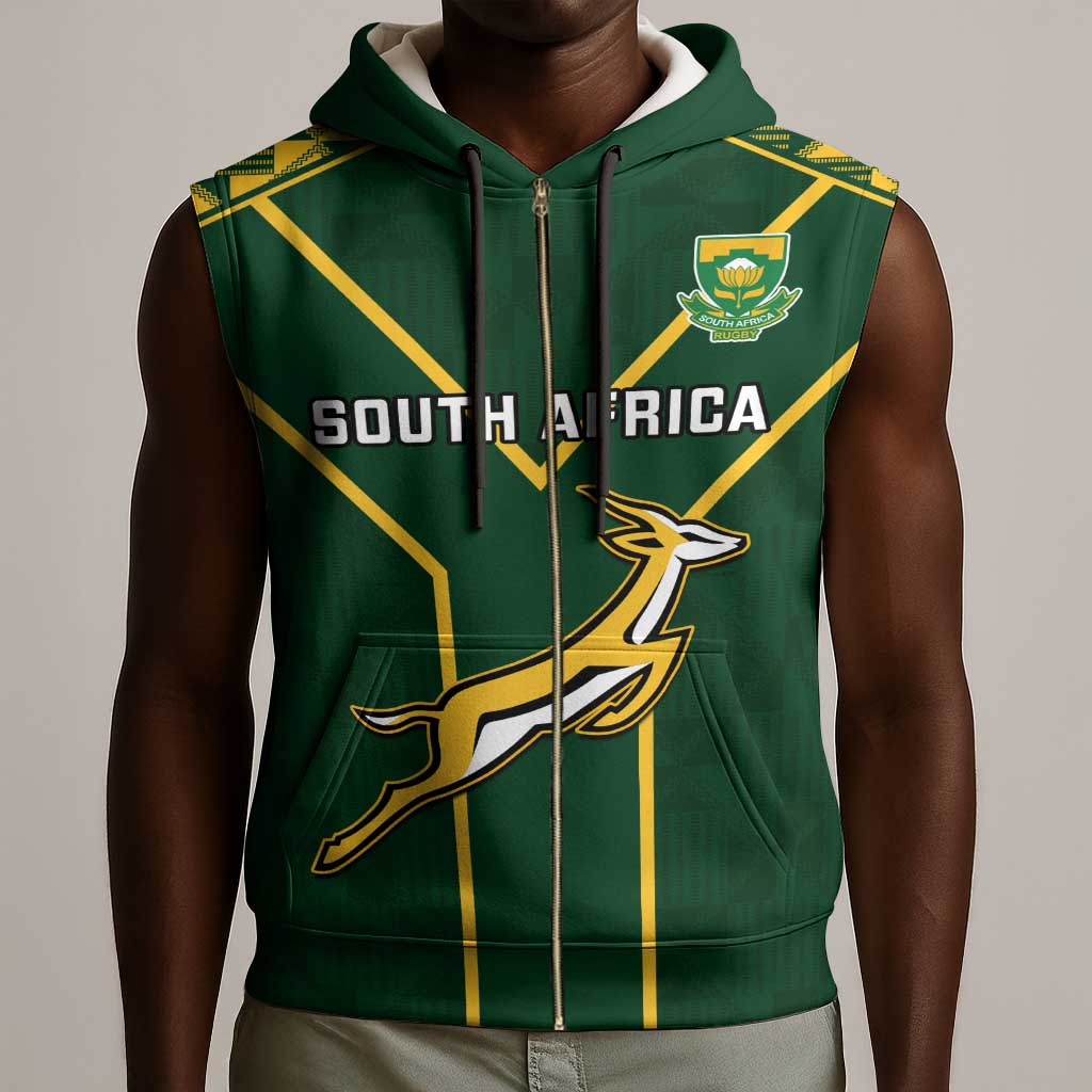 Custom South Africa Rugby Sleeveless Zip Hoodie Go Champions Springboks - African Pride