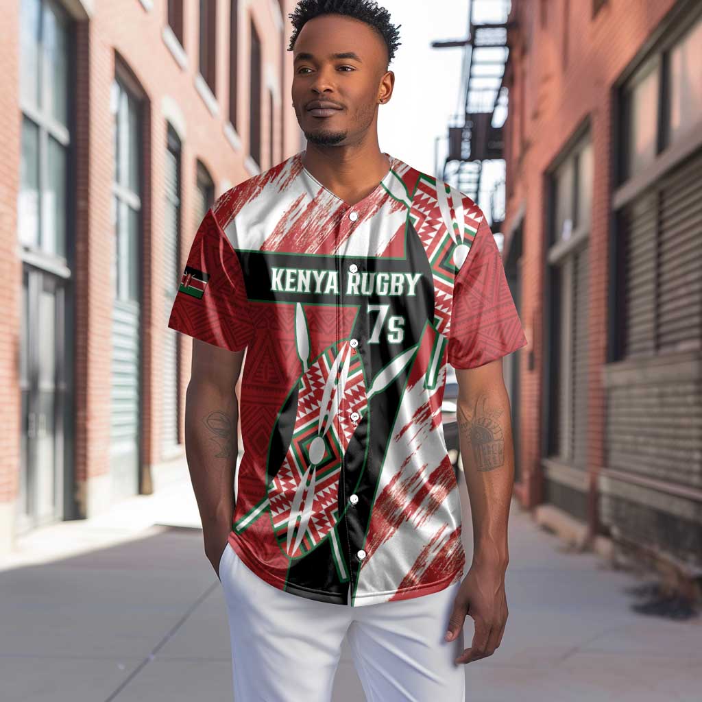 Custom Kenya Rugby Sevens Baseball Jersey Maasai Shield With African Pattern