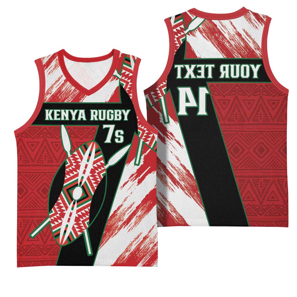 Custom Kenya Rugby Sevens Basketball Jersey Maasai Shield With African Pattern - African Pride