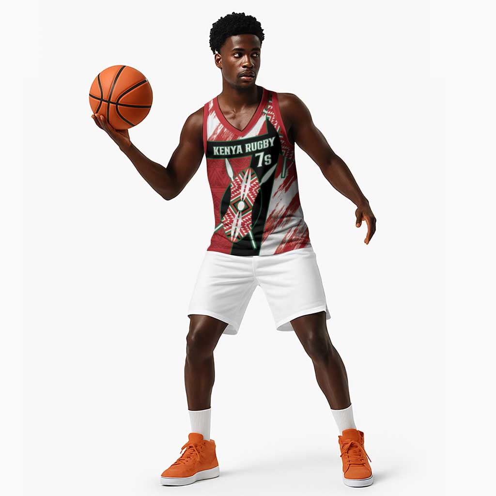 Custom Kenya Rugby Sevens Basketball Jersey Maasai Shield With African Pattern - African Pride