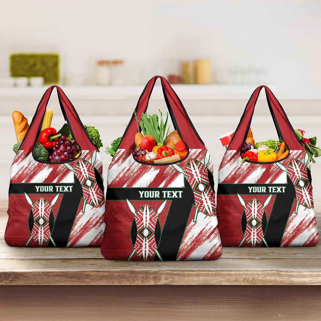 Custom Kenya Rugby Sevens Grocery Bag Maasai Shield With African Pattern