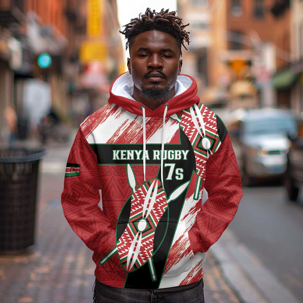 Custom Kenya Rugby Sevens Hoodie Maasai Shield With African Pattern