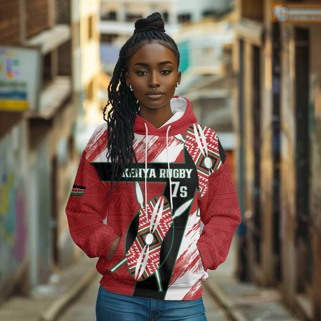 Custom Kenya Rugby Sevens Hoodie Maasai Shield With African Pattern