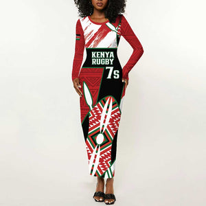 Custom Kenya Rugby Sevens Long Sleeve Bodycon Dress Maasai Shield With African Pattern LT14