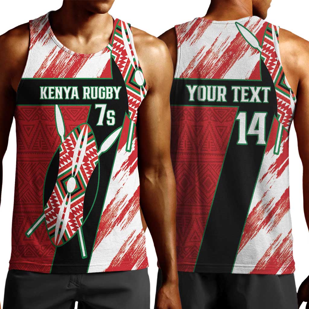 Custom Kenya Rugby Sevens Men Tank Top Maasai Shield With African Pattern
