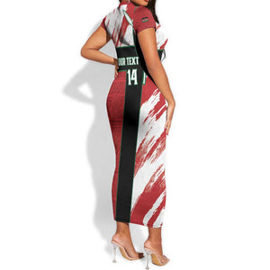 Custom Kenya Rugby Sevens Short Sleeve Bodycon Dress Maasai Shield With African Pattern LT14