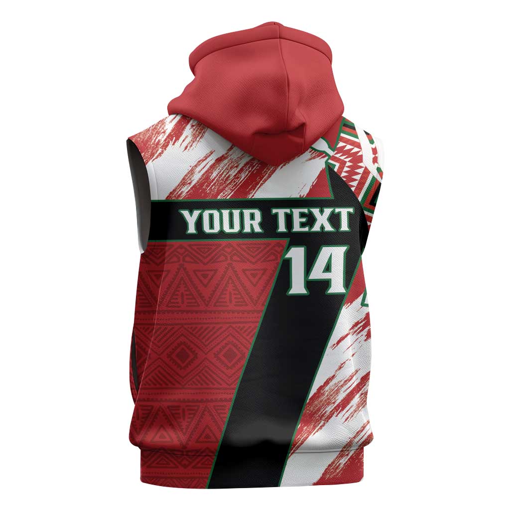Custom Kenya Rugby Sevens Sleeveless Hoodie Maasai Shield With African Pattern - African Pride