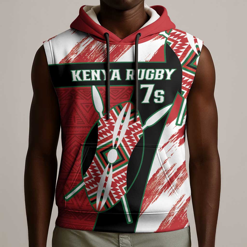 Custom Kenya Rugby Sevens Sleeveless Hoodie Maasai Shield With African Pattern - African Pride