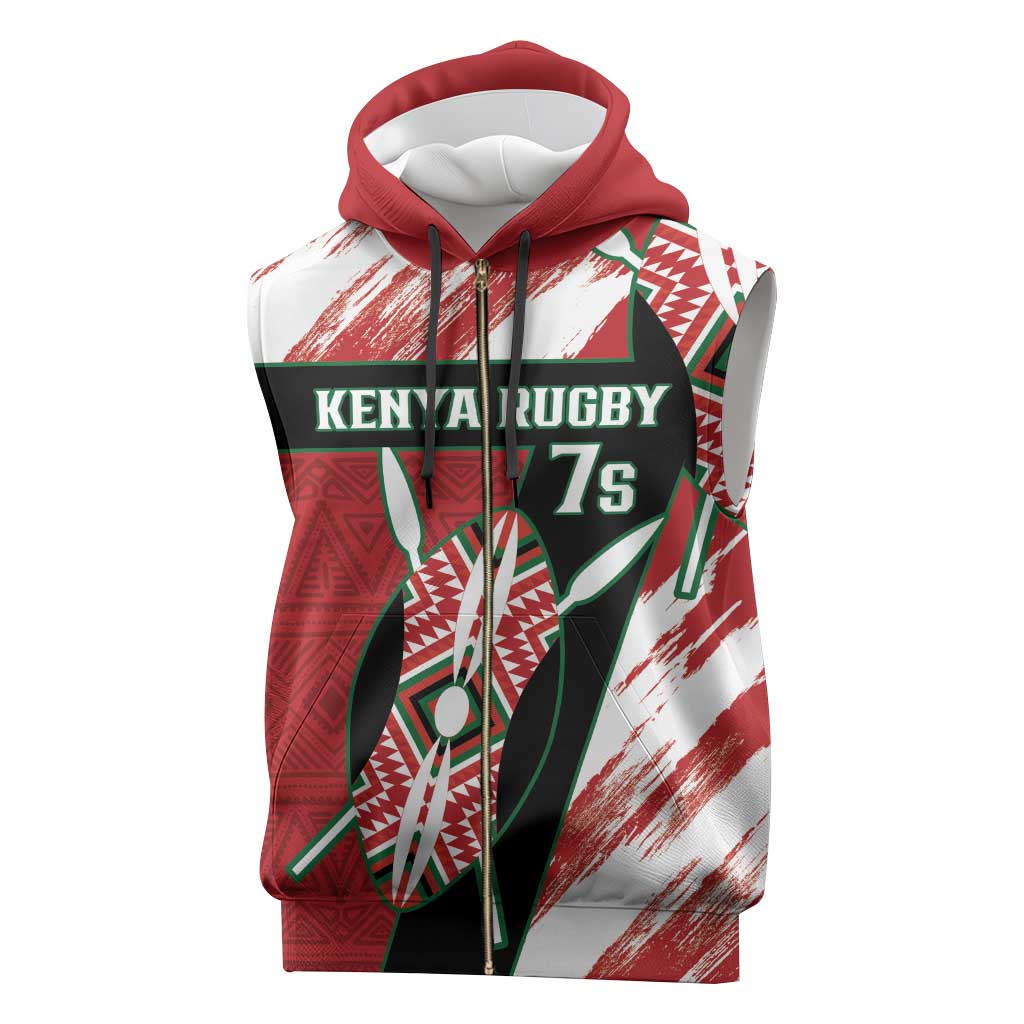 Custom Kenya Rugby Sevens Sleeveless Zip Hoodie Maasai Shield With African Pattern - African Pride