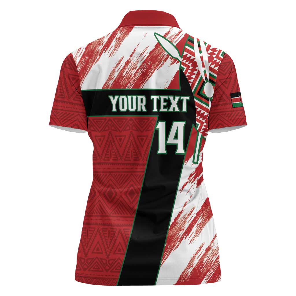 Custom Kenya Rugby Sevens Women Polo Shirt Maasai Shield With African Pattern