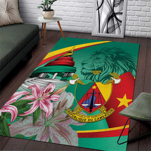 Monument de la Reunification Cameroun Area Rug Coat Of Arms With Lily Flowers