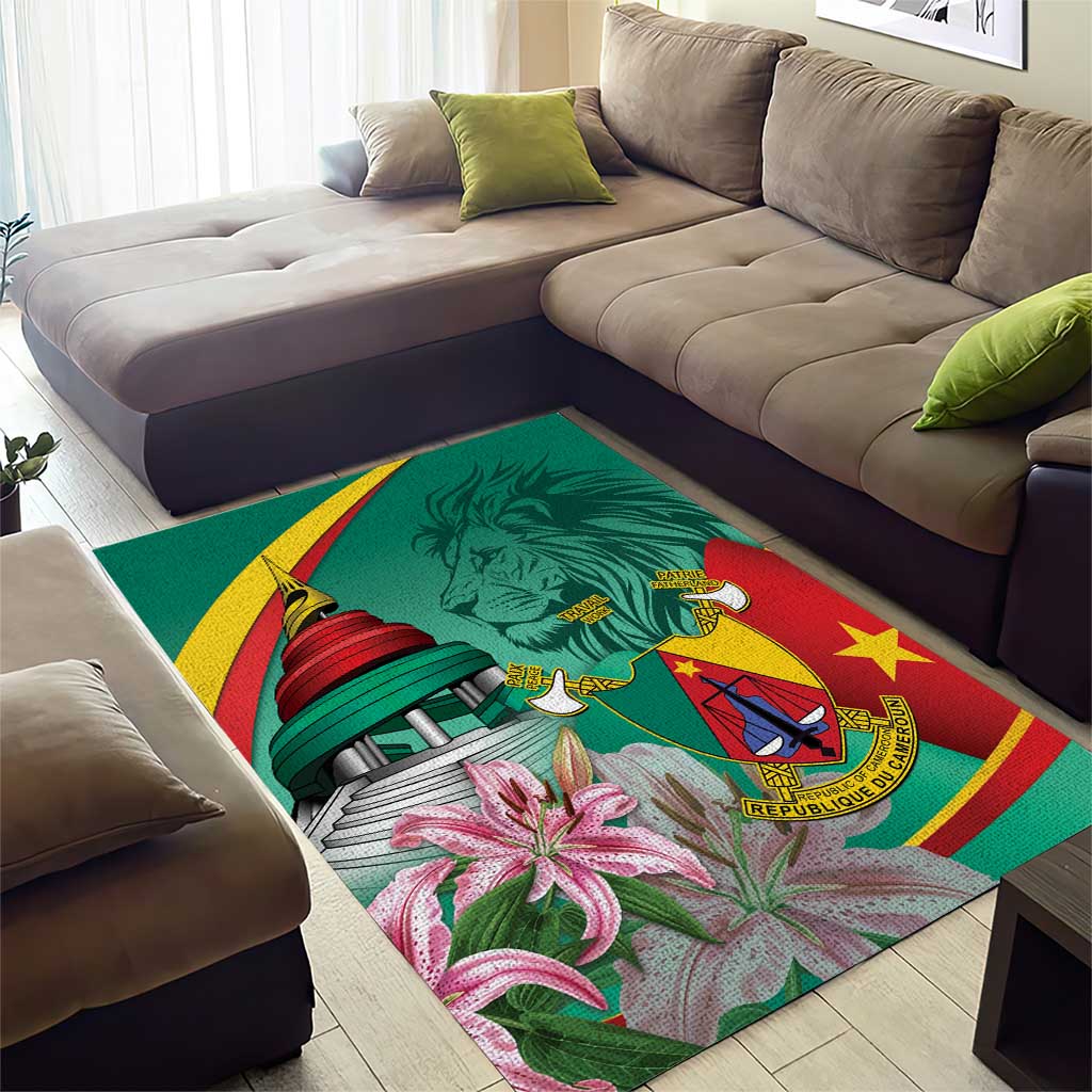 Monument de la Reunification Cameroun Area Rug Coat Of Arms With Lily Flowers