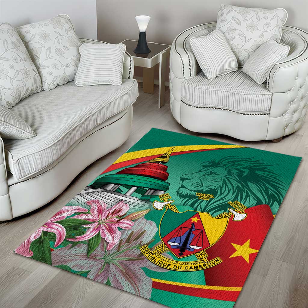 Monument de la Reunification Cameroun Area Rug Coat Of Arms With Lily Flowers