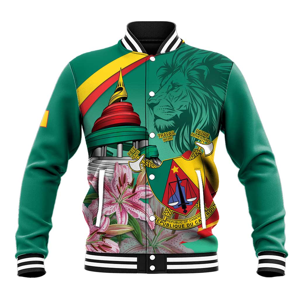 Monument de la Reunification Cameroun Baseball Jacket Coat Of Arms With Lily Flowers
