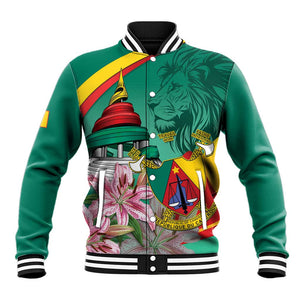 Monument de la Reunification Cameroun Baseball Jacket Coat Of Arms With Lily Flowers