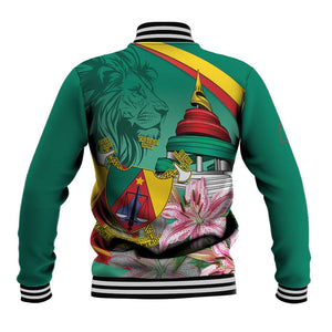 Monument de la Reunification Cameroun Baseball Jacket Coat Of Arms With Lily Flowers