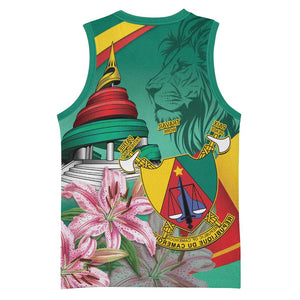 Monument de la Reunification Cameroun Basketball Jersey Coat Of Arms With Lily Flowers - African Pride