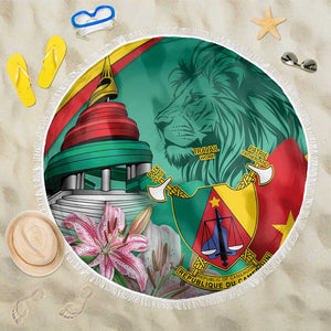 Monument de la Reunification Cameroun Beach Blanket Coat Of Arms With Lily Flowers