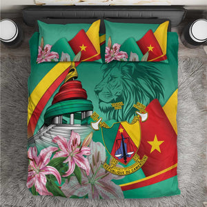 Monument de la Reunification Cameroun Bedding Set Coat Of Arms With Lily Flowers