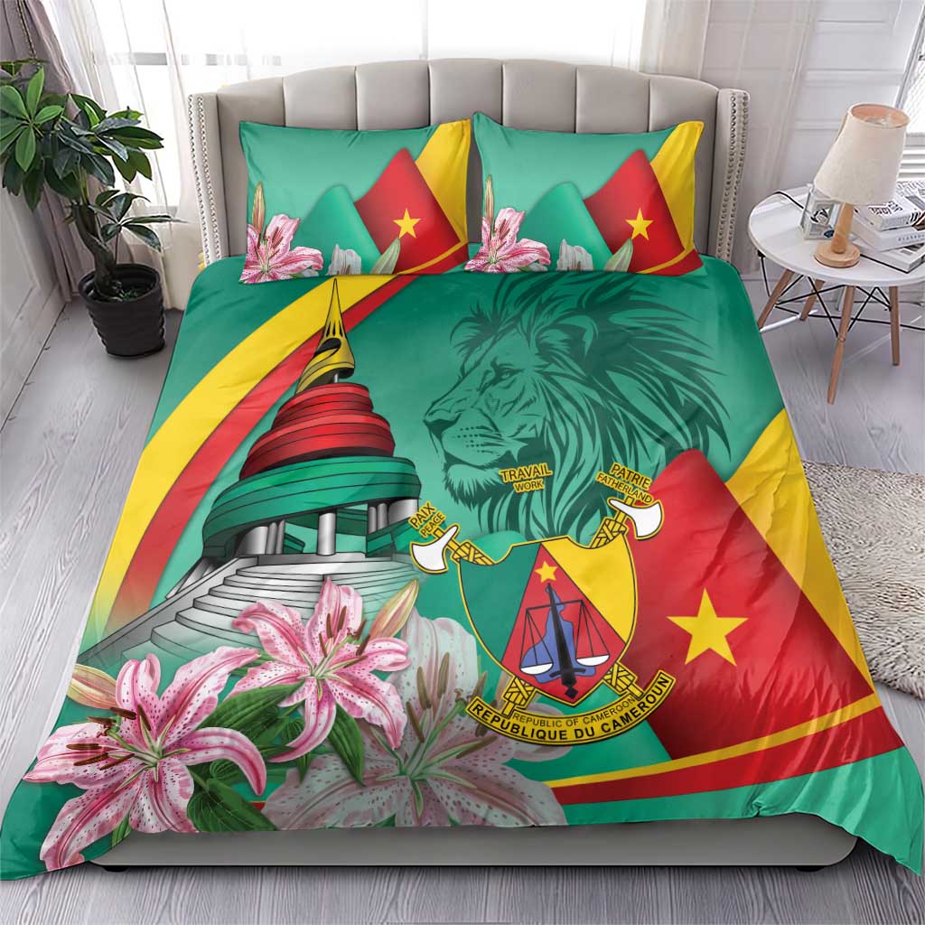 Monument de la Reunification Cameroun Bedding Set Coat Of Arms With Lily Flowers
