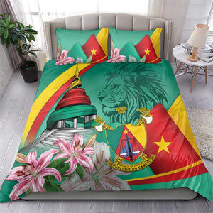 Monument de la Reunification Cameroun Bedding Set Coat Of Arms With Lily Flowers
