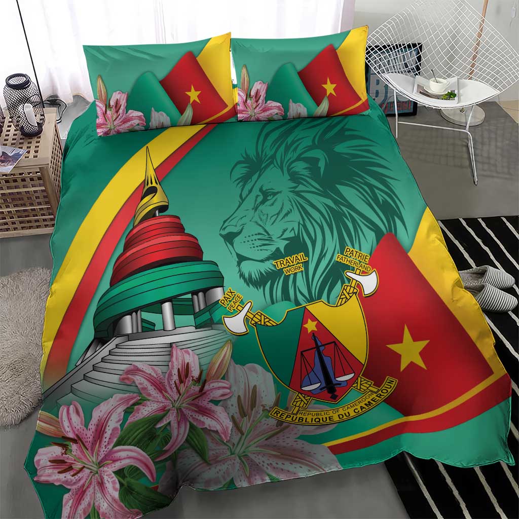 Monument de la Reunification Cameroun Bedding Set Coat Of Arms With Lily Flowers