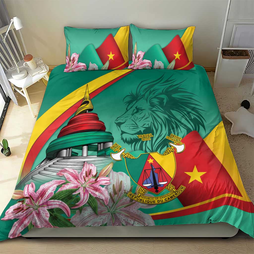Monument de la Reunification Cameroun Bedding Set Coat Of Arms With Lily Flowers