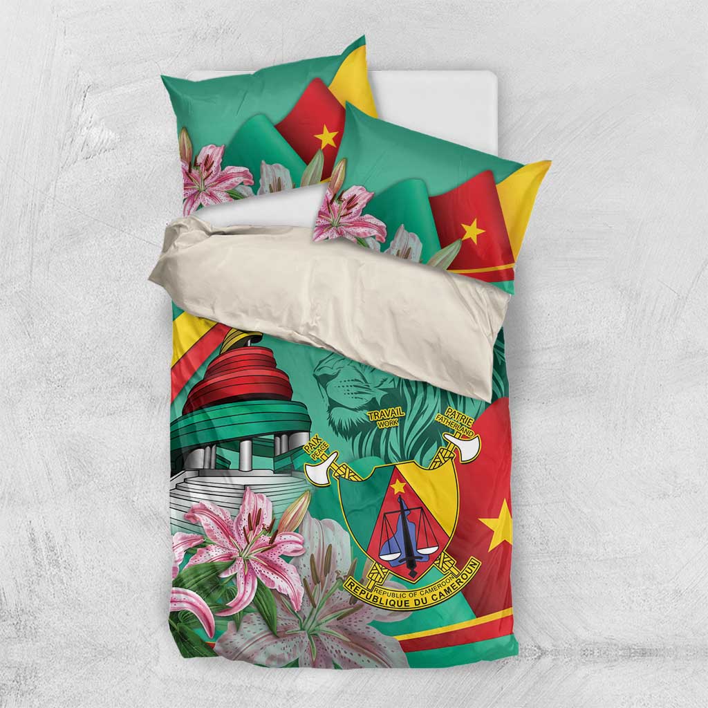 Monument de la Reunification Cameroun Bedding Set Coat Of Arms With Lily Flowers