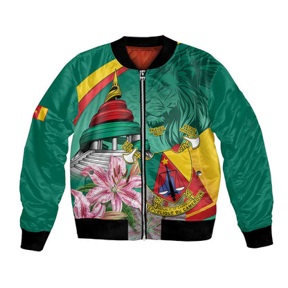 Monument de la Reunification Cameroun Bomber Jacket Coat Of Arms With Lily Flowers