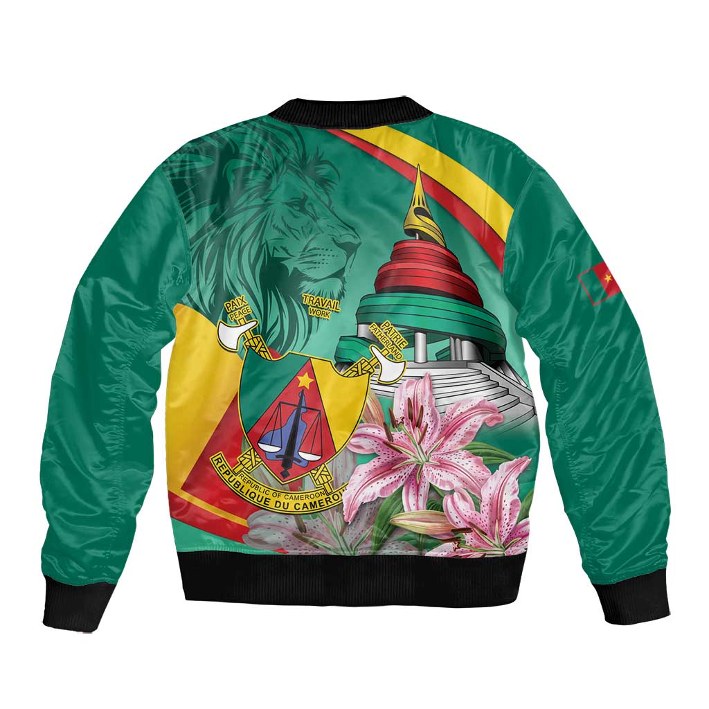 Monument de la Reunification Cameroun Bomber Jacket Coat Of Arms With Lily Flowers