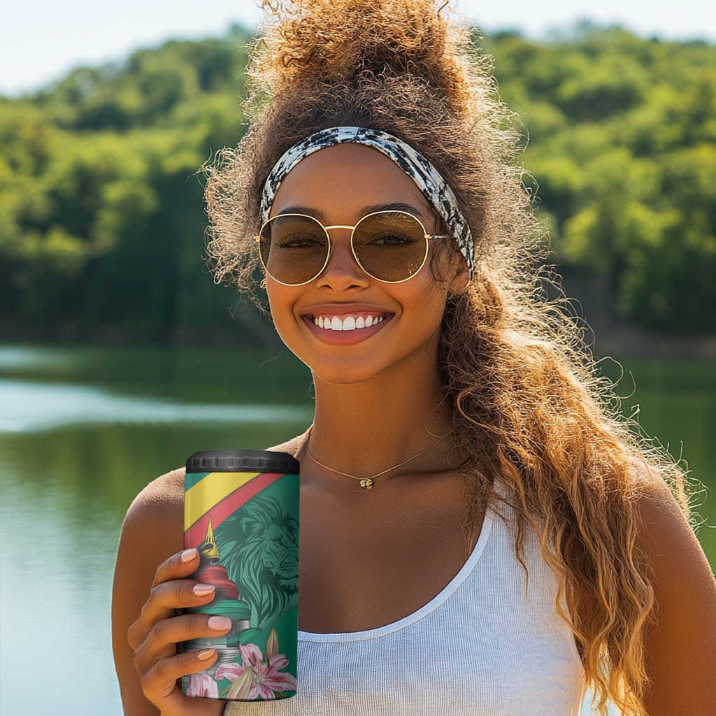 Monument de la Reunification Cameroun 4 in 1 Can Cooler Tumbler Coat Of Arms With Lily Flowers