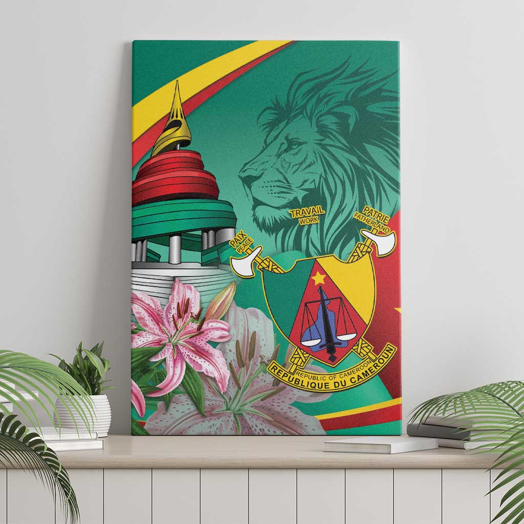 Monument de la Reunification Cameroun Canvas Wall Art Coat Of Arms With Lily Flowers