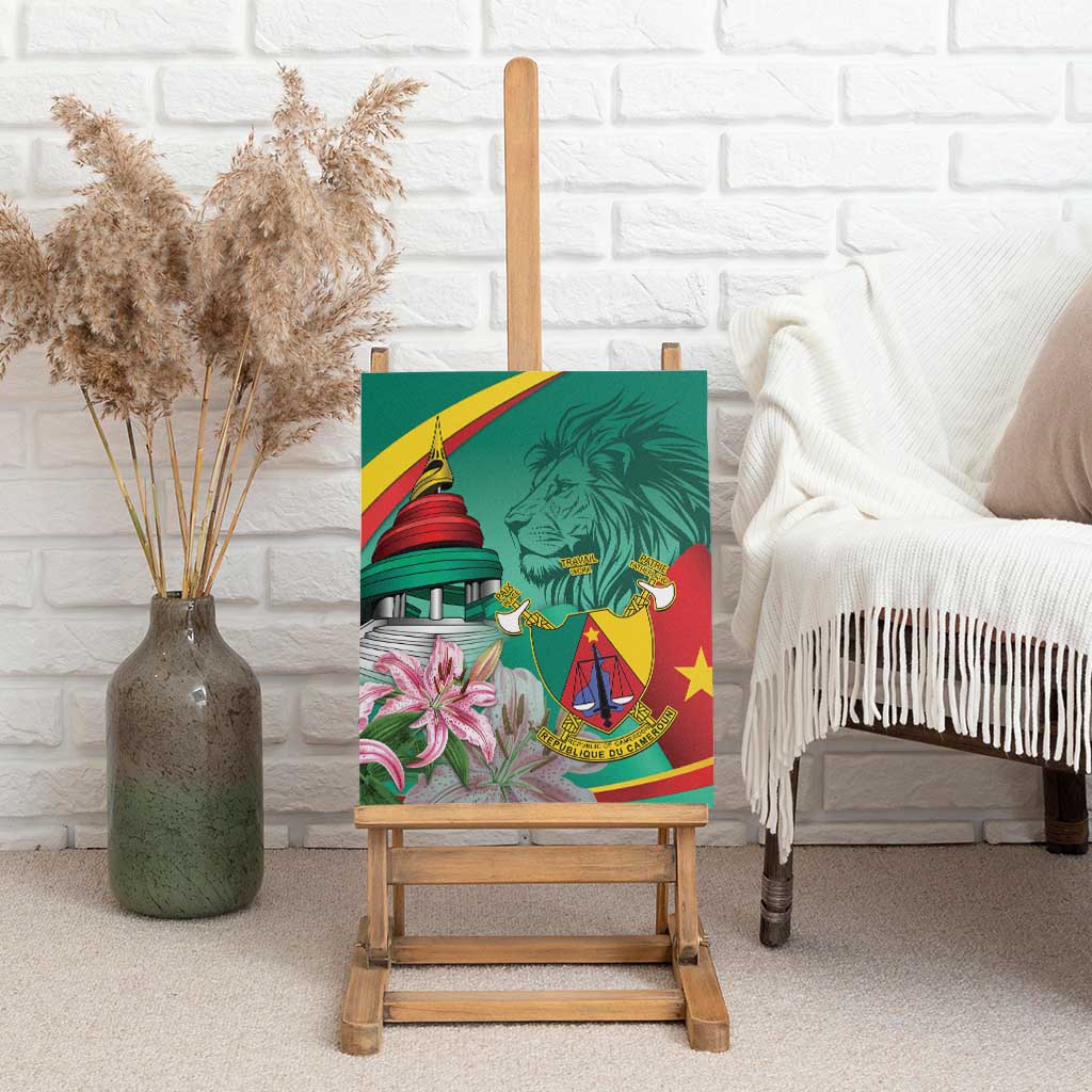Monument de la Reunification Cameroun Canvas Wall Art Coat Of Arms With Lily Flowers