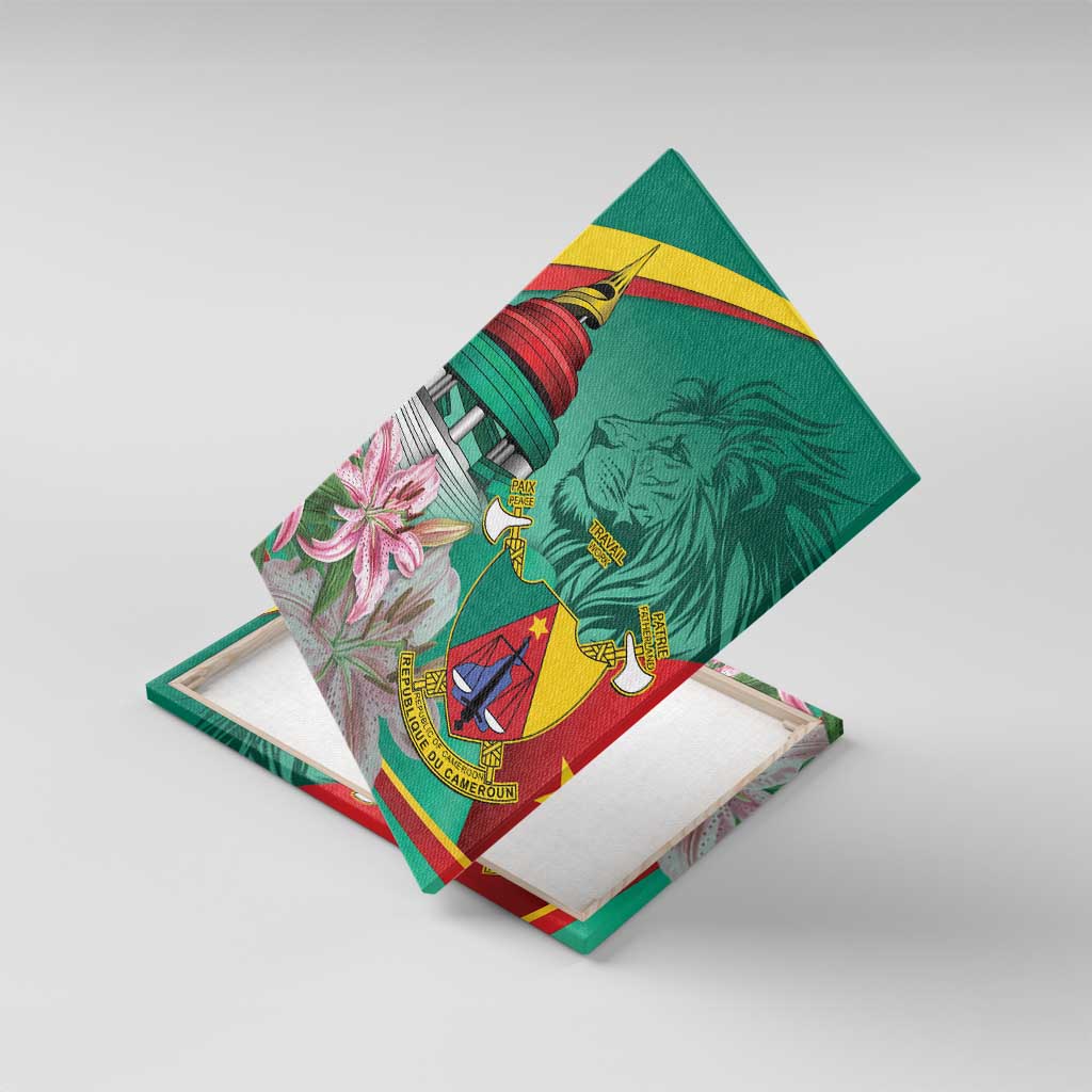Monument de la Reunification Cameroun Canvas Wall Art Coat Of Arms With Lily Flowers