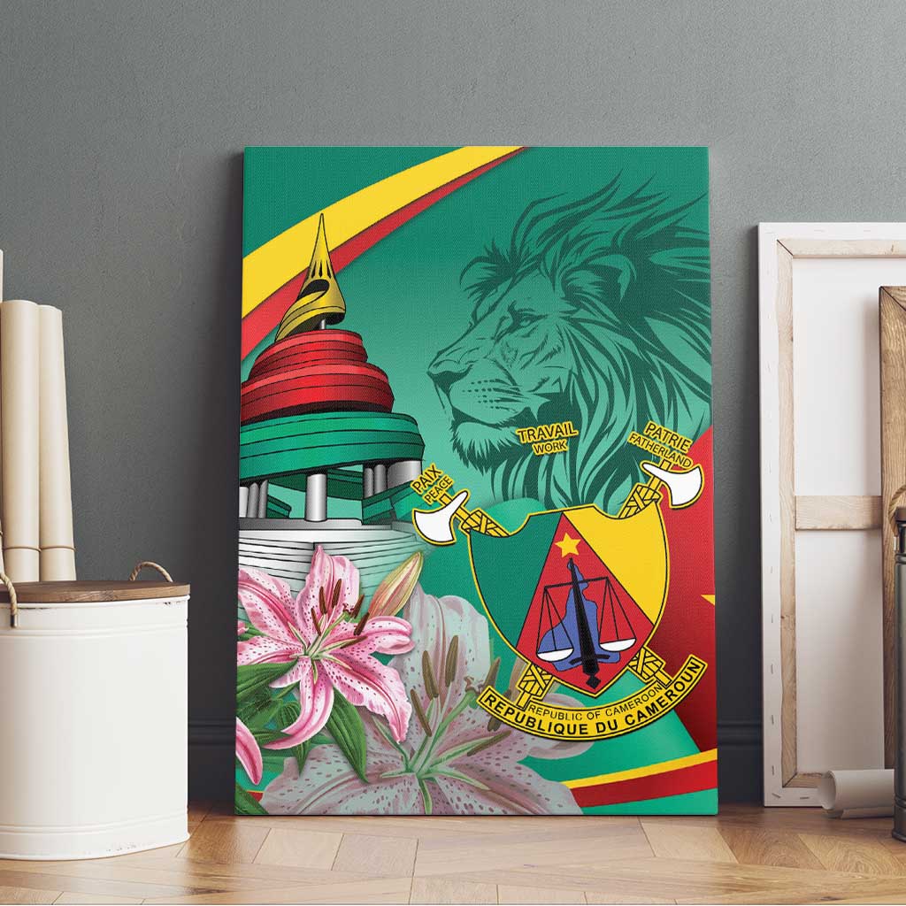 Monument de la Reunification Cameroun Canvas Wall Art Coat Of Arms With Lily Flowers