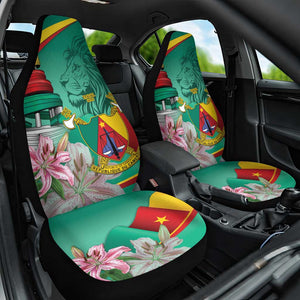 Monument de la Reunification Cameroun Car Seat Cover Coat Of Arms With Lily Flowers
